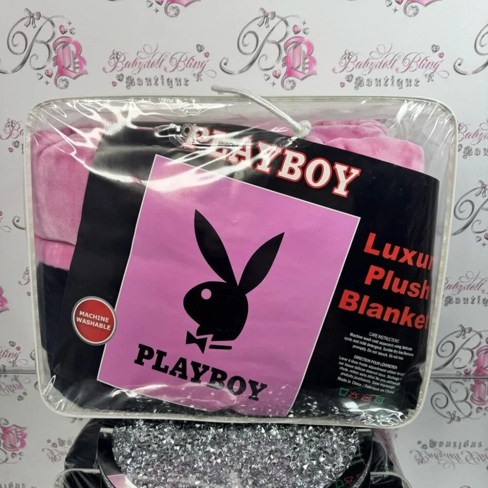 Playboy bunny blanket throw black Pink Luxury Plush Blanket furry fuzzy soft